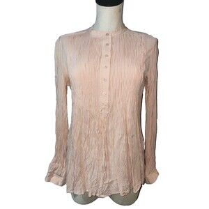 Sundance High Neck Crinkled Blouse Top size S Long Sleeve Boho Cottagecore